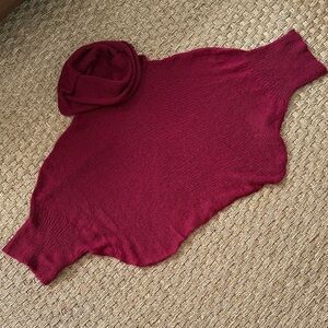 Open Size Mohair Wool Blend Cropped Turtleneck Burgundy Women's Sweater